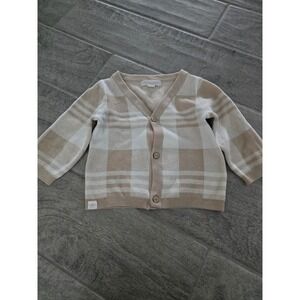 Barefoot Dreams Kids Plaid Cardigan Tan Cream CozyChic Lite Sweater 12-18M